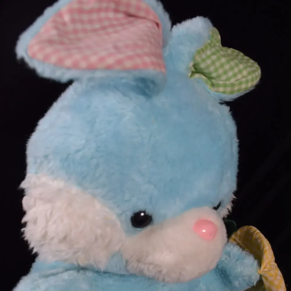 Vintage Plush Blue Easter Bunny Gingham Accents 18